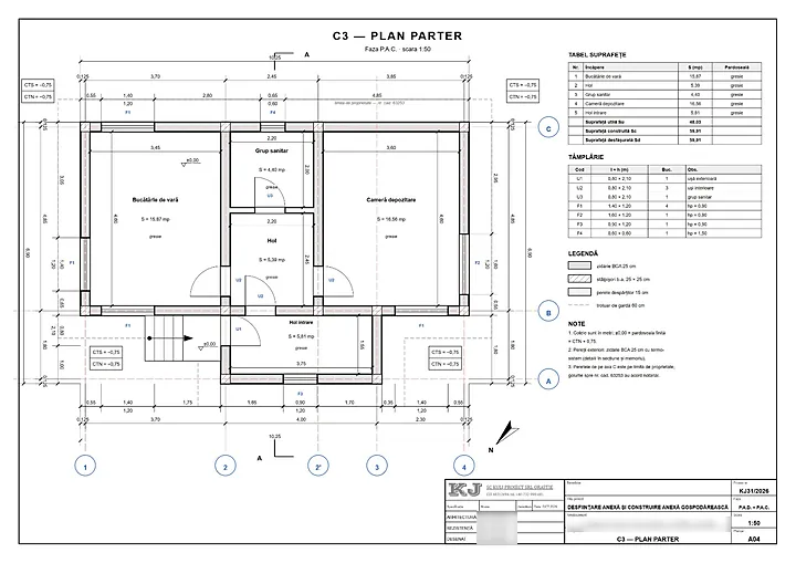 C3, plan parter (A04) – Desființare anexă și construire anexă gospodărească