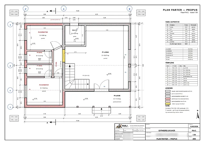 Plan parter propus (A06) – Extindere locuință